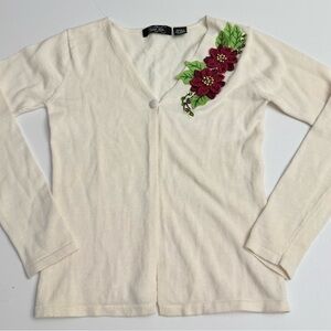 New small women's petite cardigan with poinsettia